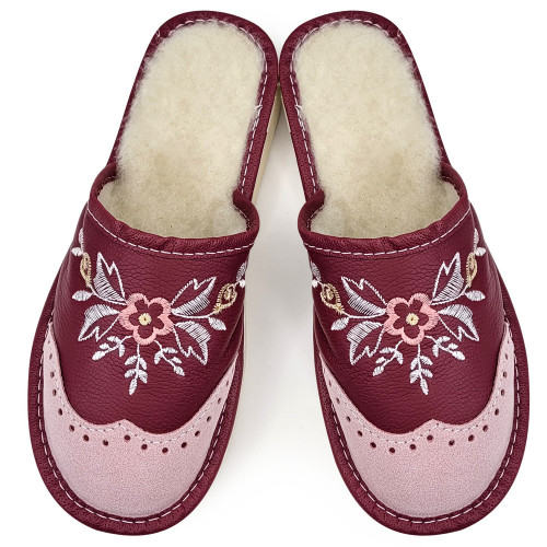 Papuci de Casa din Piele Imblaniti cu Lana de Oaie Model &#039;London Brogue Inspire&#039; Winter