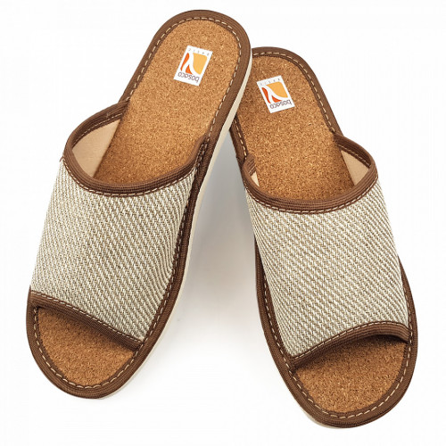 Papuci de Casa Vara din Postav cu Talpa Groasa Culoare Crem Model &#039;Sequoia&#039;