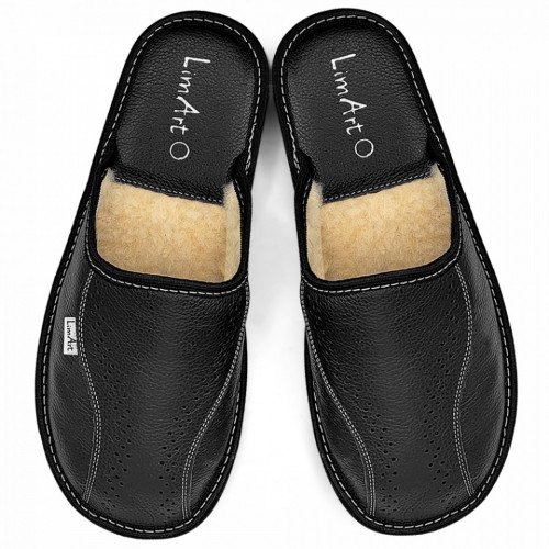 Papuci de Casa Premium din Piele Naturala Imblaniti cu Lana Model &#039;Morocco&#039; Dark