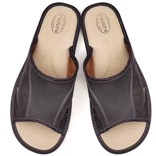 Papuci de Casa Vara din Piele Culoare Negru Model &#039;Summer Earth&#039;