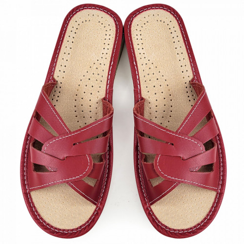 Papuci de Casa Vara din Piele Culoare Visiniu Model &#039;Clementia&#039;