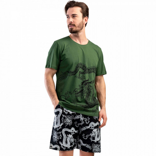 Pijamale Barbati din Bumbac cu Pantalon Scurt Vienetta | MAN Model &#039;Mystical Dragon&#039; Green