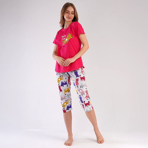Pijamale Dama Vienetta din Bumbac 100%, Model &#039;Born To Be Happy&#039; Red