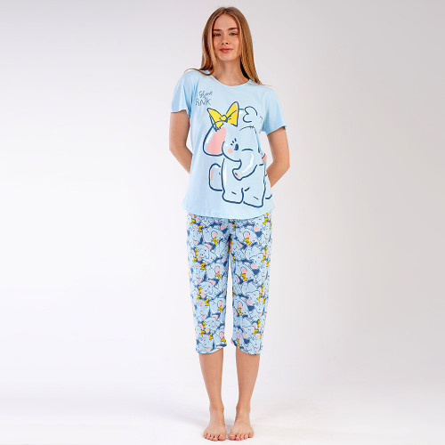 Pijamale Dama Vienetta din Bumbac 100%, Model 'I Belive in Pink' Blue