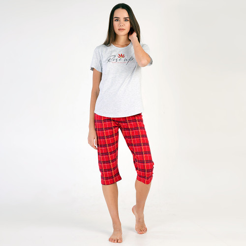 Pijamale Dama Vienetta din Bumbac 100%, Model 'Rise UP' Gray