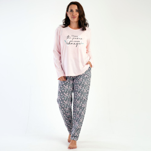 Pijamale din Bumbac 100% Marimi Mari Vienetta, Model &#039;Power to Change&#039; Pink