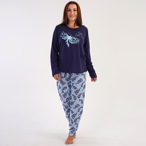 Pijamale Vienetta Marimi Mari din Bumbac 100% Model &#039;Yes You Can&#039; Dark Blue