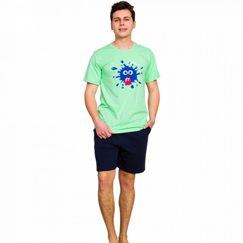 Pijamle Barbati Gazzaz by Vienetta, 'Booo!' Green, Bumbac 100%