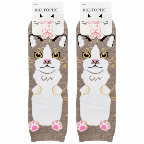 Sosete Dama cu Pisicute Set 2 Perechi Model 'Sweet Kitty' Culoare Maro Melange