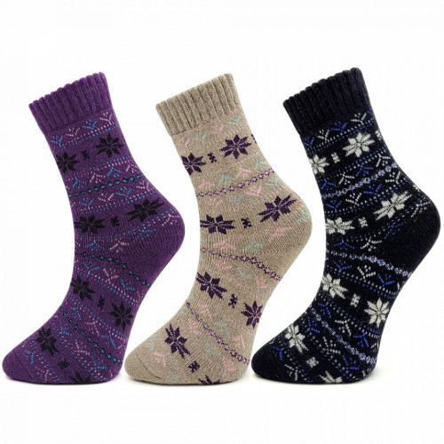 Șosete Groase din Lână de Oaie Set 3 Perechi Model &#039;Winter Ornaments&#039; Cod 01