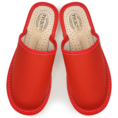 Papuci de Casa Dama Material Piele Culoare Crem, Model 'Select' Red
