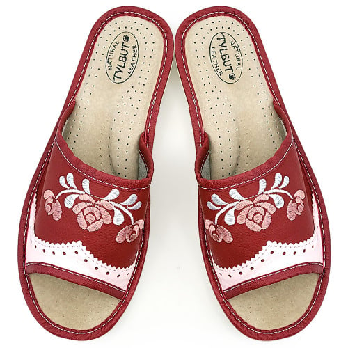 Papuci de Casa Dama Material Piele Model &#039;Mesopotamia&#039; Red