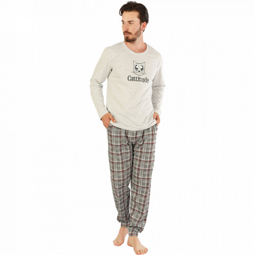 Pijamale Barbati Model 'Cattitude' Culoare Gri Brand Gazzaz by Vienetta