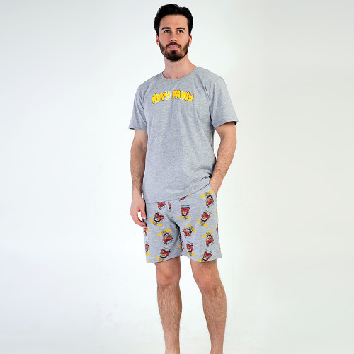 Pijamale Barbati Pantalon Scurt Vienetta | MAN Model 'Happy Family' Gray