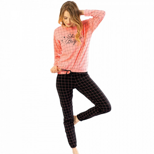 Pijamale Confortabile din Bumbac Vienetta Model &#039;Shine Bright&#039; Culoare Roz