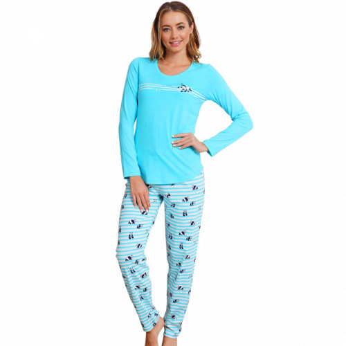 Pijamale Dama din Bumbac Vienetta Model 'Cute Love Enjoy' Blue