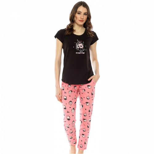 Pijamale Dama Maneca Scurta Pantalon Lung Vienetta Pink Model 'It's Time to Sleep'