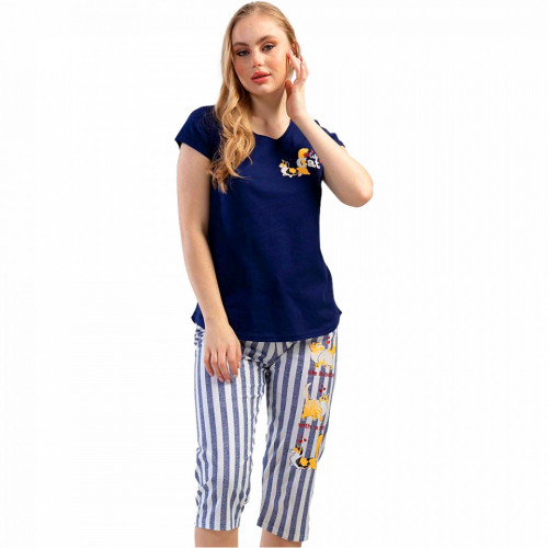 Pijamale Dama Vienetta din Bumbac 100%, Model &#039;Cute Cat&#039; Blue
