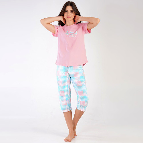 Pijamale Dama Vienetta din Bumbac 100%, Model &#039;Reason to Smile&#039; Pink