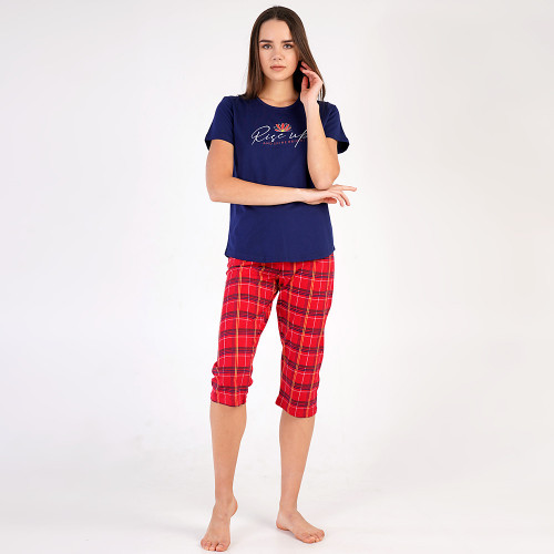 Pijamale Dama Vienetta din Bumbac 100%, Model &#039;Rise UP&#039; Blue