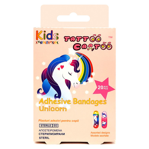 Plasturi Copii cu Efect de Tatuaj Ultra Subtiri Model 'Rainbow Unicorns', 20 Buc