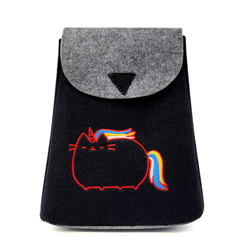 Rucsac din Postav cu Maner si Bretele Model 'Rainbow Mood' Black