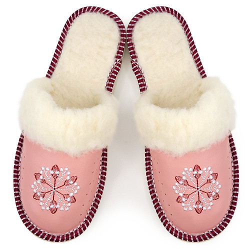 Papuci de Casa Dama Imblaniti cu Lana de Oaie Model 'Creation' Pink