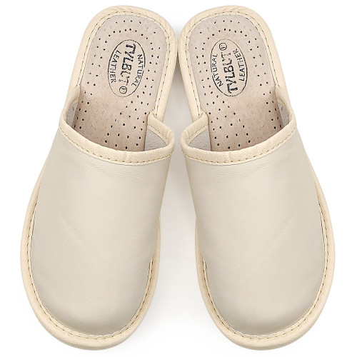 Papuci de Casa Dama Material Piele Culoare Crem, Model 'Select' Creamy