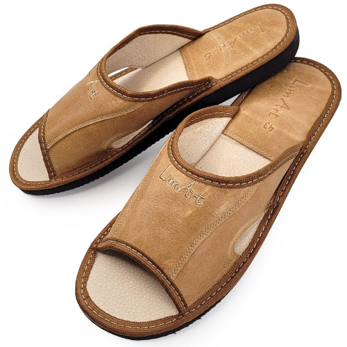 Papuci de Casa din Piele cu Talpa Groasa Culoare Maro, Model &#039;Luxury Man&#039;