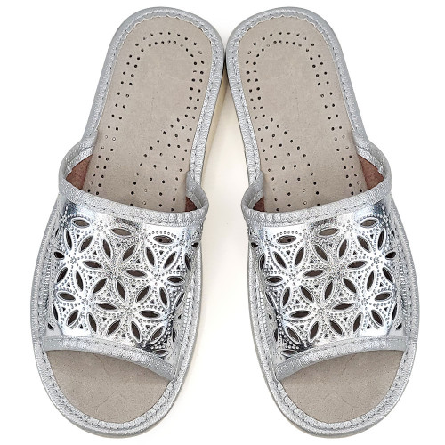 Papuci de Casa dinl Piele Culoare Argintiu Model 'Elaborate Patrol' Silver