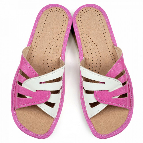 Papuci de Casa Vara din Piele Culoare Alb/Roz Model &#039;Summer Candy&#039; Pink