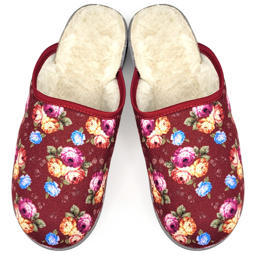 Papuci de Interior și Exterior Îmblăniți cu Lână, Model &#039;Rose Garden&#039;