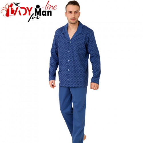 Pigiama da uomo con bottoni in cotone 100%, &quot;Classic BLUE&quot;, M-M Nightwear - Img 1