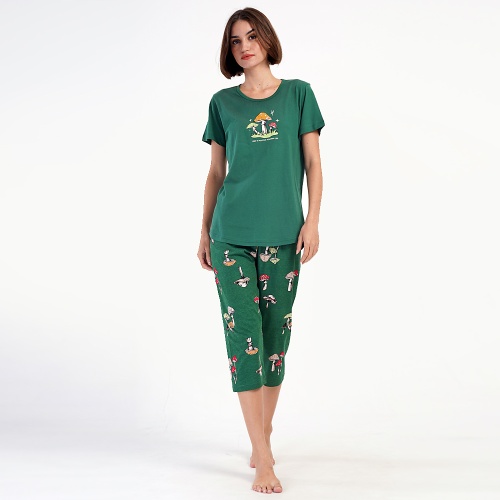 Pijama Damă cu Pantalon Trei Sfert Vienetta 'Keep a Positive Life' | Confort și Optimism