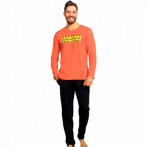 Pijamale Barbati Bumbac 100% Gazzaz by Vienetta 'Keep a Safe Distance' Orange