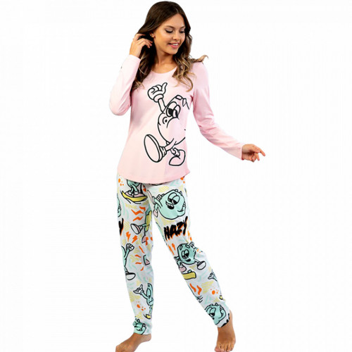 Pijamale Confortabile din Bumbac Vienetta Model &#039;Funny is My Second Name&#039; Pink