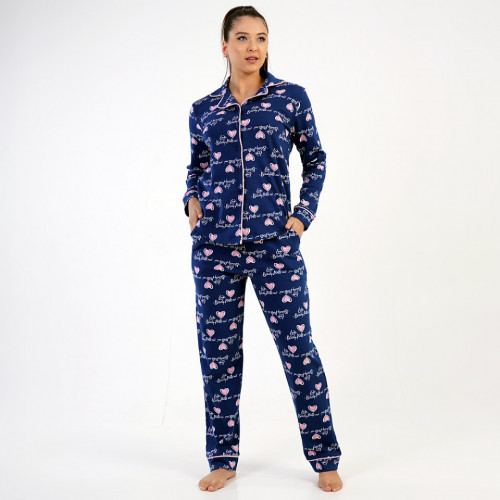 Pijamale cu Nasturi Vienetta din Bumbac Interloc 100% Model 'Love Beverly Hills'