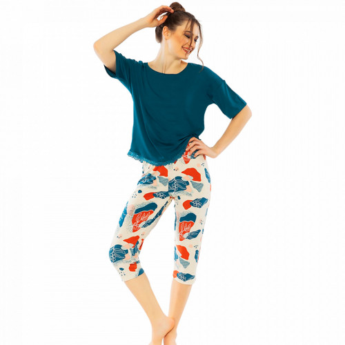 Pijamale Dama Manesca Scurta Pantalon 3/4 Vienetta Classic Model 'Harmony in Nature'