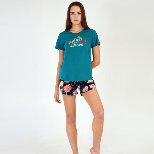 Pijamale Dama Pantalon Scurt Vienetta, Model &#039;Live Your Dream&#039; Green