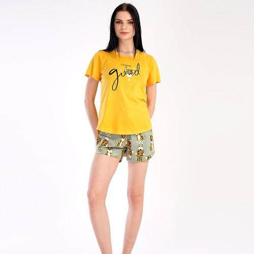 Pijamale Dama Vienetta din Bumbac 100%, Model &#039;Change is Good&#039; Yellow