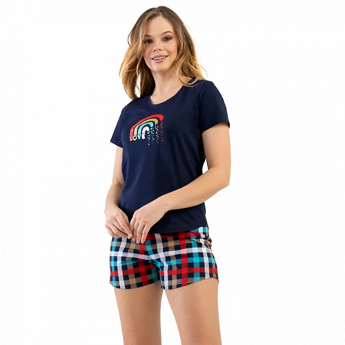 Pijamale Dama Vienetta din Bumbac 100%, Model 'Love Rainbow' Dark Blue