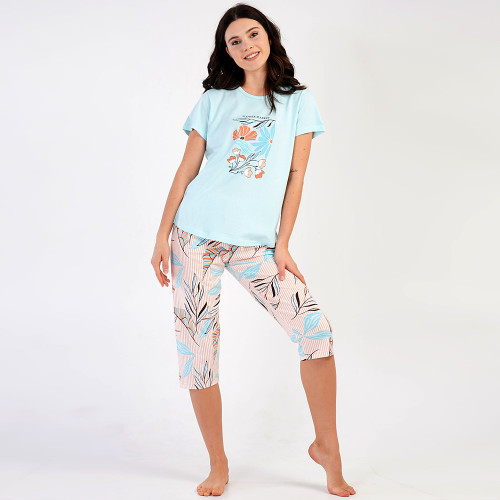 Pijamale Dama Vienetta din Bumbac 100%, Model &#039;Nostalgic Life&#039; Blue