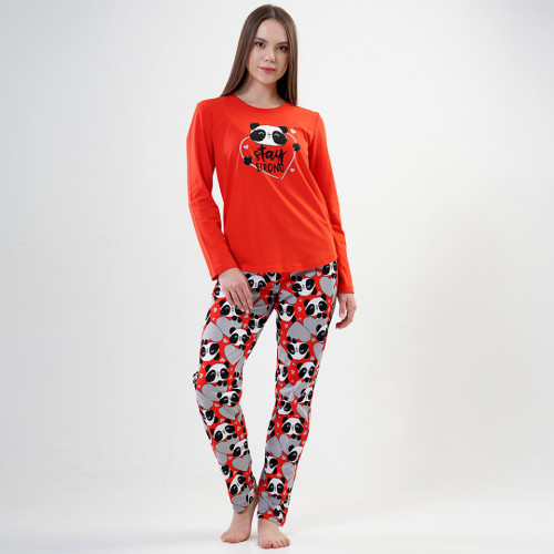 Pijamale Vienetta din Bumbac Model 'Stay Strong' Red