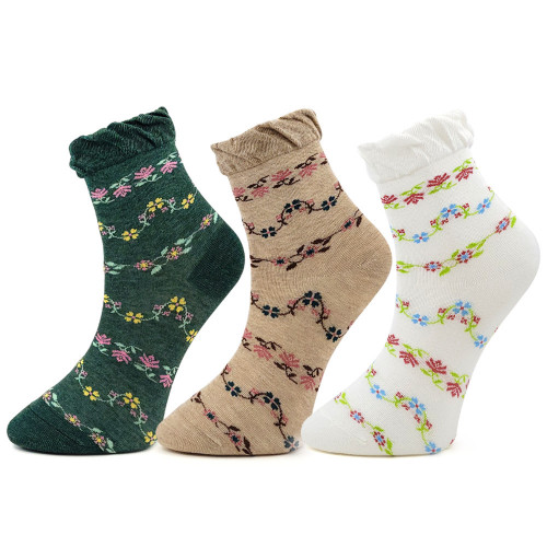 Sosete Dama Bumbac Set 3 Perechi Culori Diferite Model 'Blooming Flowers' Colore