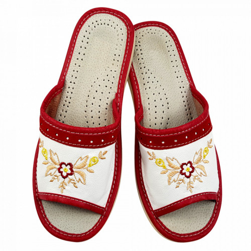 Papuci de Casa Dama din Piele, Sezon Vara, Culoare Alb Model &#039;Mehar White&#039;