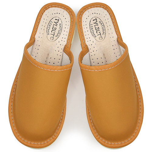 Papuci de Casa Dama Material Piele Culoare Crem, Model 'Select' Savanna