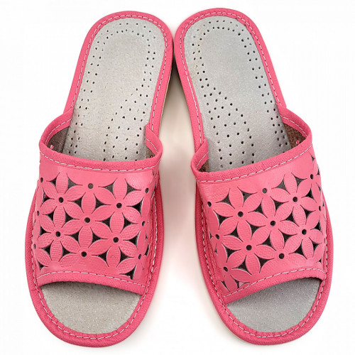 Papuci de Casa Dama Material Piele Culoare Rosu Model &#039;Flower Patrol&#039; Pink