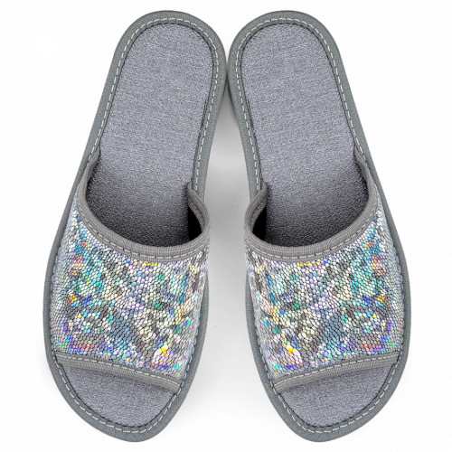 Papuci de Casa Dama Material Textil Culoare Gri Model &#039;Mirror&#039;