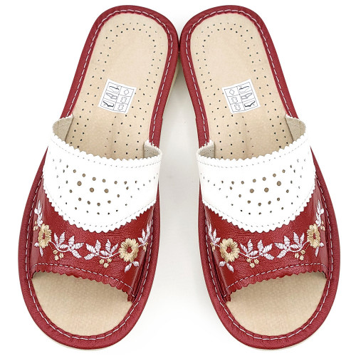 Papuci de Casă Eleganți din Piele Roșu/Alb | Model Cotton