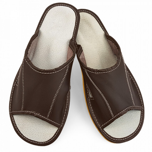Papuci de Casa Vara din Piele Culoare Maro Model 'Summer Earth'